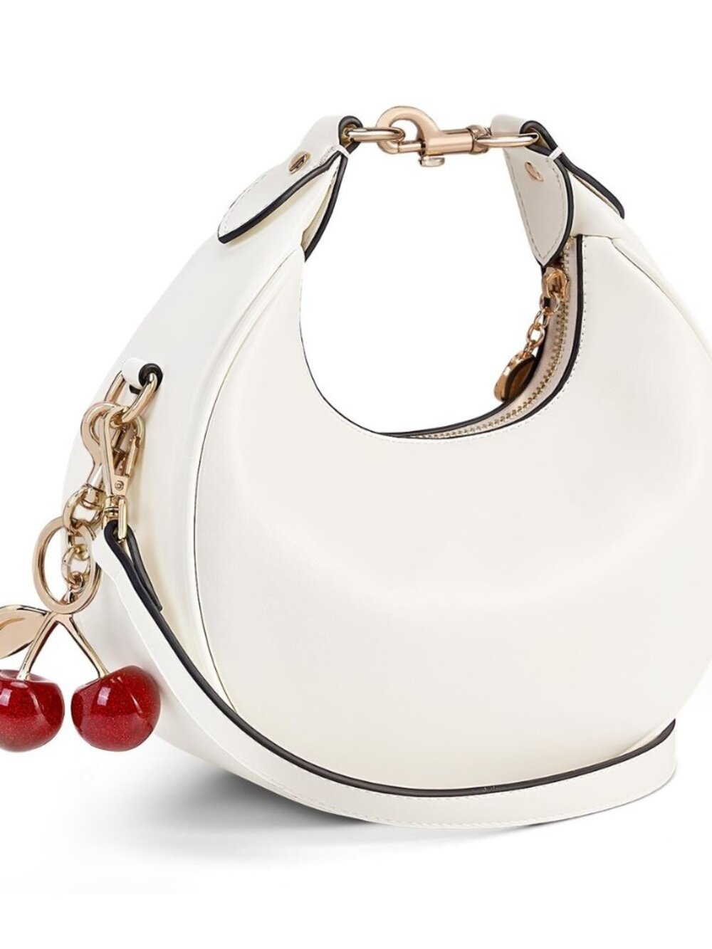 Soft Leather Crescent Bag Small Shoulder Bag with Cherry Luna Bag 3-in-1 Clutch